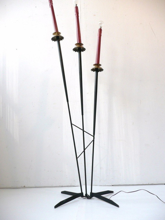 Image 1 of Vintage staande lamp met kaars uit de jaren 50, in mid-century modern design.