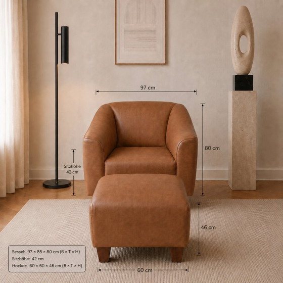 Vintage Cognac Leather Lounge Chair & Ottoman | Timeless 1990s Design – Armchairs, Wood (photo 6 of 7)