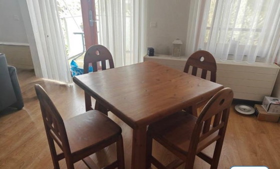 Image 1 of Table and 4 chairs Scandinavian 70s solid pine brutalism/rustic modern