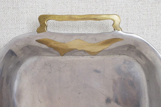 Vassoio Brutalista Anni '70 Stile David Marshall Vintage Alluminio Ottone Spagnolo Vassoio da Portata (photo 4 of 10)