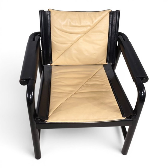 Image 1 of WK Möbel leren fauteuil met voetenbank – toegeschreven aan Hans Eichenberger, 1970