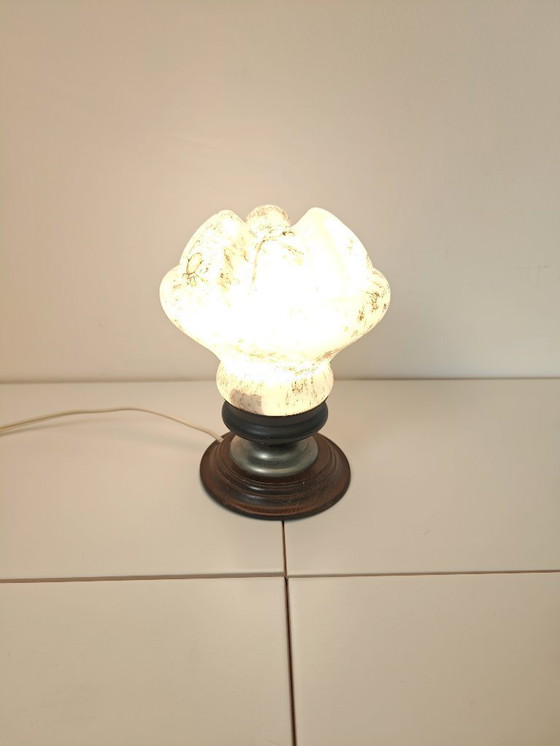 Image 1 of Lampada da tavolo in vetro a bolle d'aria vintage / Lampada da comodino moderna di metà secolo / Luce da comodino retrò degli an