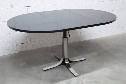 Osvaldo Borsani black and chrome round height-adjustable table with extension