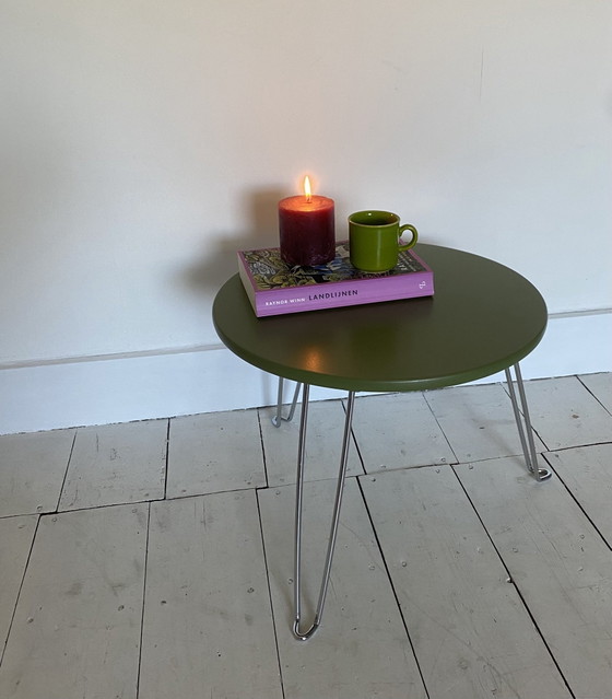 Vintage Puhlmann side table with chrome leg, Wood, Green (photo 3 of 6)