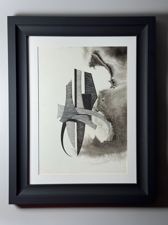 Eugène Eechaut (1928-2019) - inktcompositie, 1973, ingelijst – Schilderijen & Tekeningen, Mdf, Papier (photo 11 of 15)