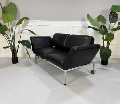 Brühl Roro Small Designer Leder Schwarz Sofa Schlafsofa Couch