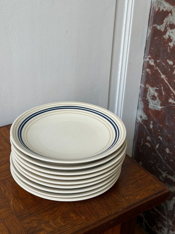 Image 1 of Juego de 9 platos a rayas azules y beige