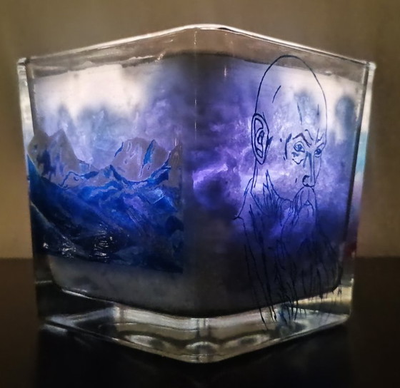Himalayas · Collectible 1/1 Hand-Painted Functional Candle · Inspired by Nicholas Roerich – Glass art, Glass (photo 9 of 13)