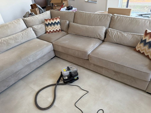 Canapé d'angle luxueux en velours 260 x 340 cm – Kaki – Comme neuf