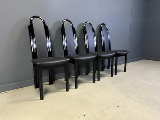 Image 1 of Postmodern lacquered wood italian dining chairs, 1980s