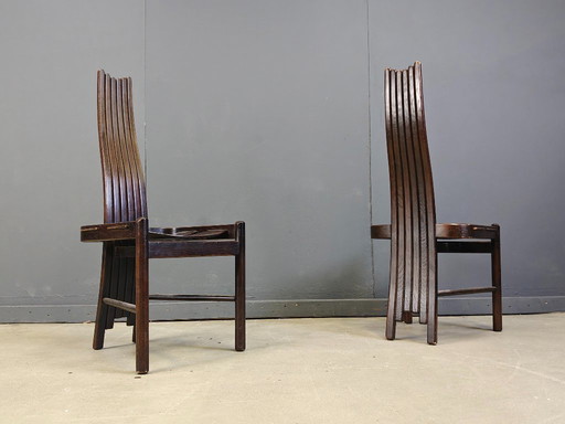 Vintage Brutalist Curved Oak Dining Chairs from Allmilmö, 1980s, Set of 4