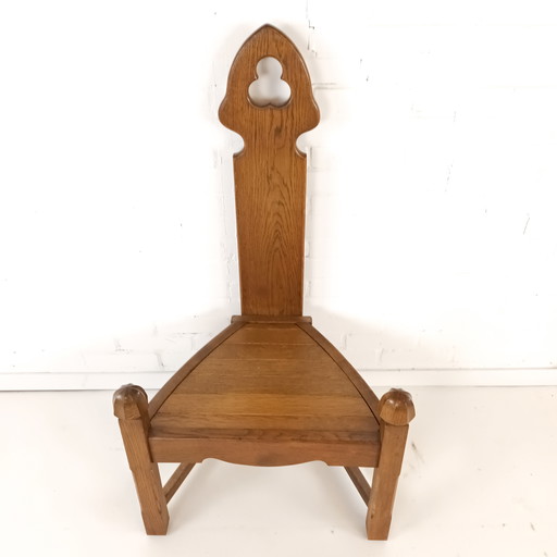 Vintage brutalist oak wooden chair 1960s