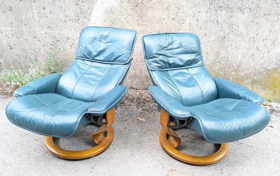 Image 1 of Stressless leren fauteuils van Ekornes, Noorwegen, 1980, set van 2