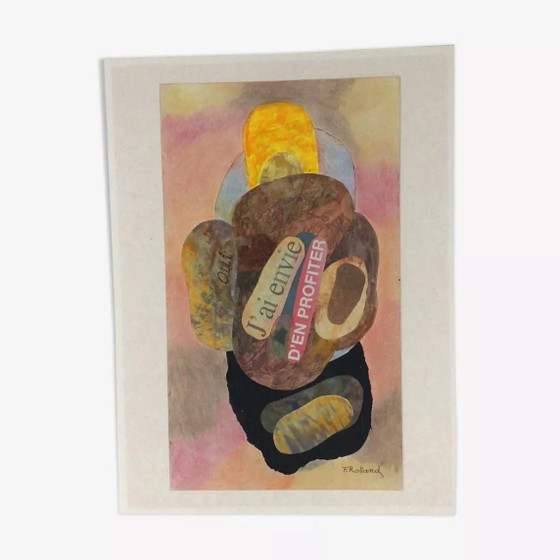 Collage sobre cartón de Fernand Rolland ( ) – Láminas artísticas, Paper, Abstract (photo 4 of 4)