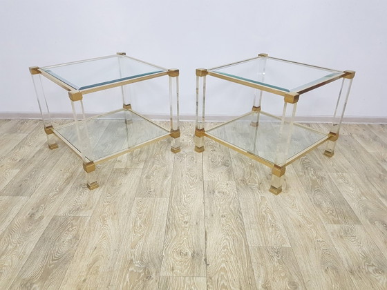 Hollywood Regency Tafels in glas van P. Vandel, Parijs, jaren 70, set van 2 – Pierre Vandel, Metal (photo 2 of 16)
