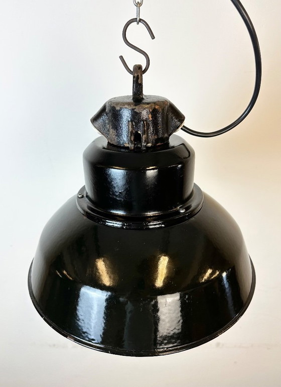 Image 1 of Industrial Black Enamel Factory Lamp with Cast Iron Top, 1960s