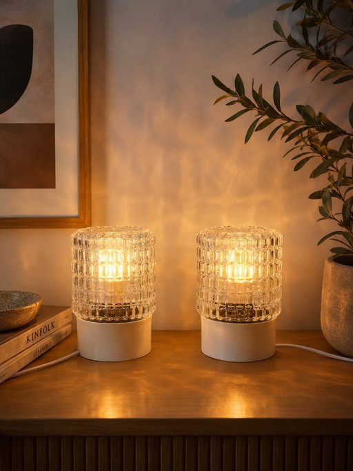 Pair of textured glass lamps, 1970s