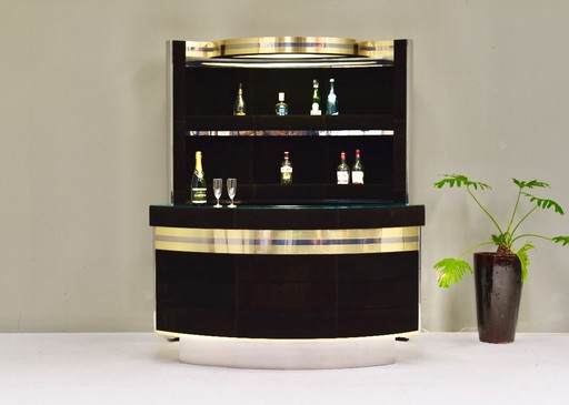 Cocktail Bar in Black Suede, Brass and Chrome by or in the Style of Willy Rizzo – Italy, 1970’s