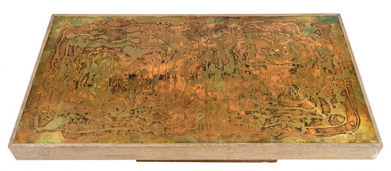 Image 1 of Rare Brutalist Coffee Table by W. Sadeghi - Acid-Etched Brass & Copper - 1970s