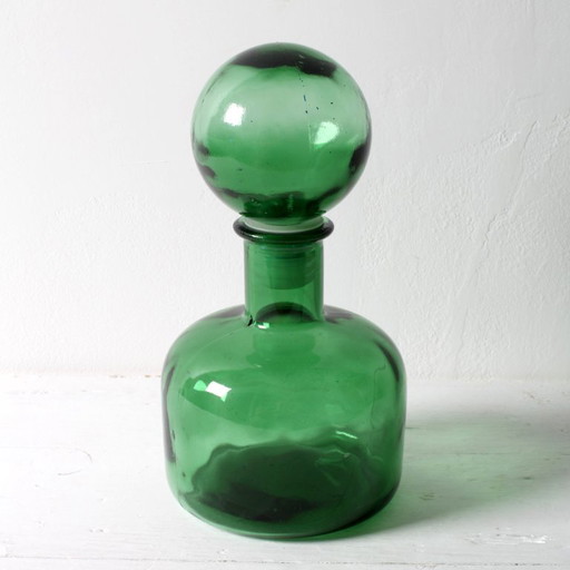 Vintage Emerald Green Glass Decanter / Genie Bottle with Stopper / Empoli / Italy / 1960s