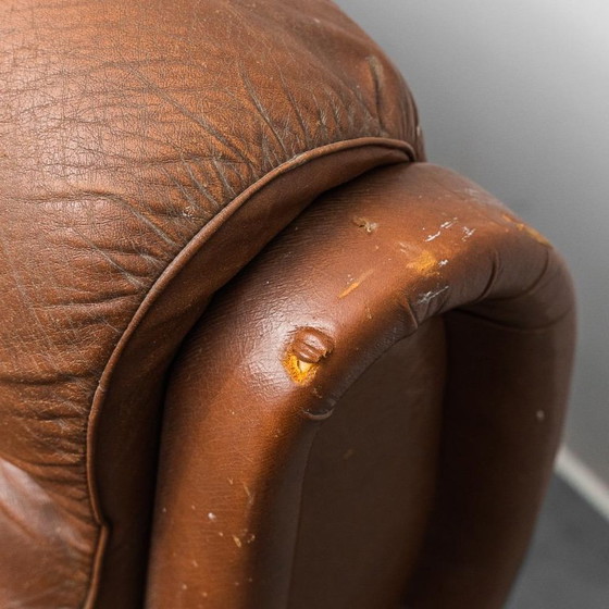 Image 1 of DIVANO VINTAGE A 3 POSTI IN PELLE MARRONE DEGLI ANNI '70, MODERNIZZATO