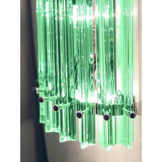 Image 1 of Paar moderne grüne „Wather Triedro“ Murano-Glas-Wandleuchten