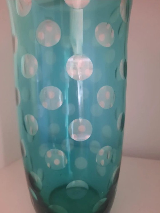 Image 1 of (W014) Vaso vintage in vetro artistico a pois turchesi: fascino bohémien di metà secolo!