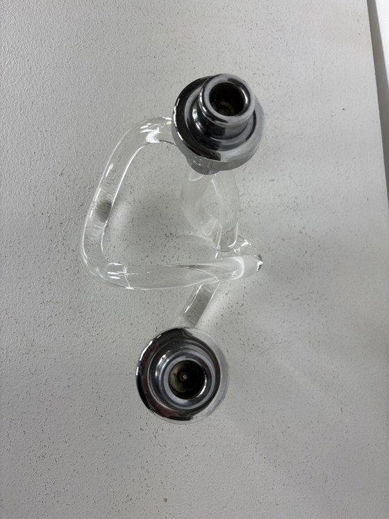 Image 1 of LUCITE CHROME TWISTED PRETZEL CANDLE HOLDER BY ELAINE BSCHEIDER FOR DOROTHY THORPE INC
