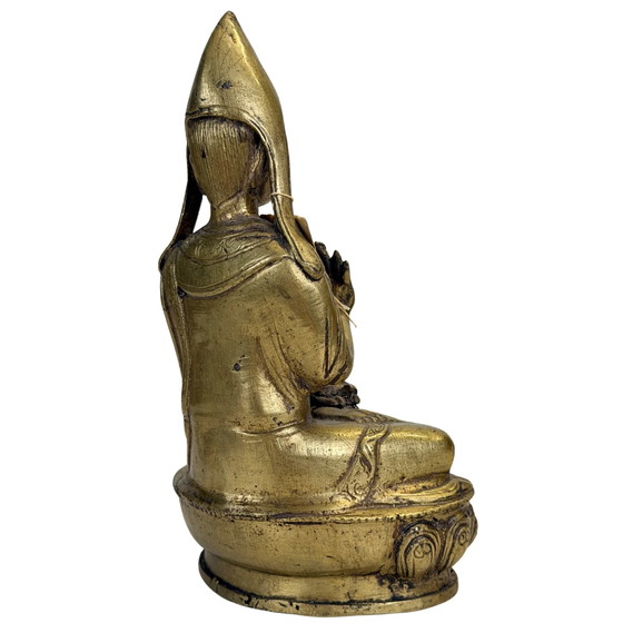 Antiker feuervergoldeter tibetischer Gelug Lama – 18.–19. Jahrhundert – Exportsiegel 1962 – Bildhauerei (photo 4 of 11)