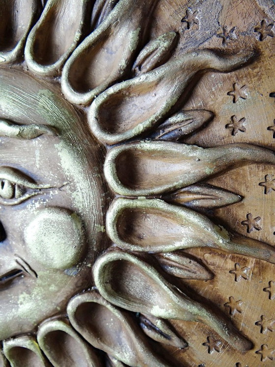 Image 1 of Grande scultura murale antropomorfa a forma di sole in terracotta patinata, artigianato italiano vintage