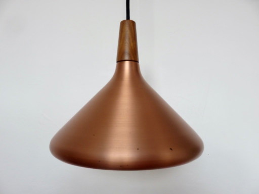Scandinavian copper and wood pendant light from the 80s