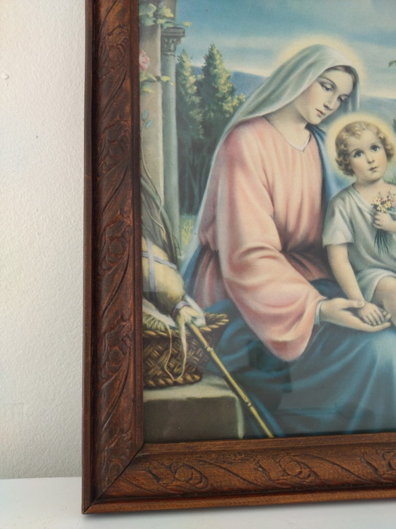 Cromolitografia Madonna con Bambino – Cornice Vintage 35 x 28 cm – Litografie e stampe, Glass, Mdf (photo 3 of 7)