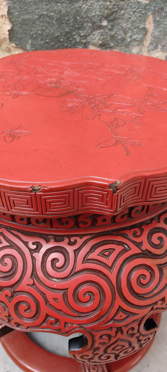 Image 1 of Chinese red cinnabar stool