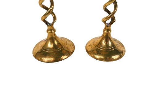 Vintage messing kandelaars set – gedraaide spiraal – mid century stijl