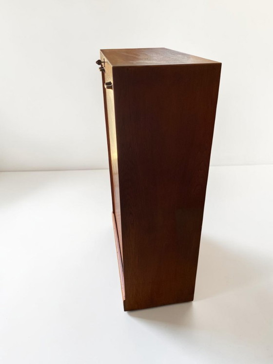 Image 1 of Antique German oak roll-top wardrobe with original key and working wooden roll-top. Made around 1920–1935
