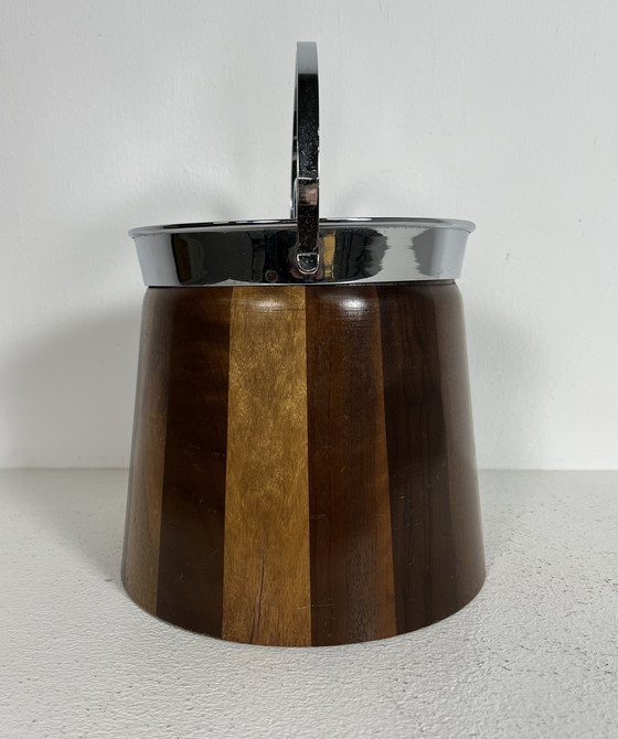 Image 1 of Seau à glace vintage, années 50-60, en bois et chrome.