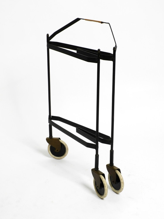 Image 1 of Schöner klappbarer Mid-Century Modern Servierwagen mit abnehmbaren Teak Pagholz Tabletts