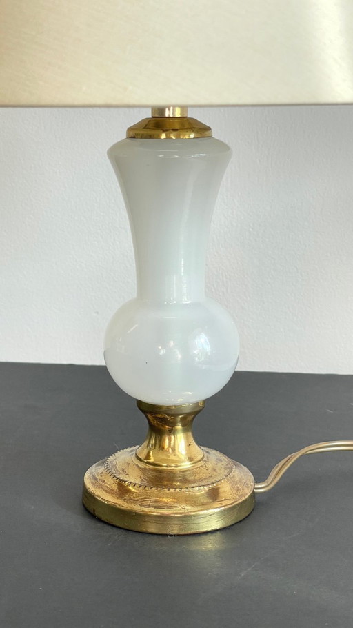 Vintage Opal Glass and Brass Lamp