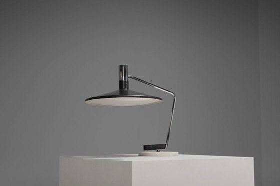 Image 1 of Tafellamp van metaal, chroom en marmer, ontworpen door Georges Frydman voor EFA, Frankrijk, jaren 60.