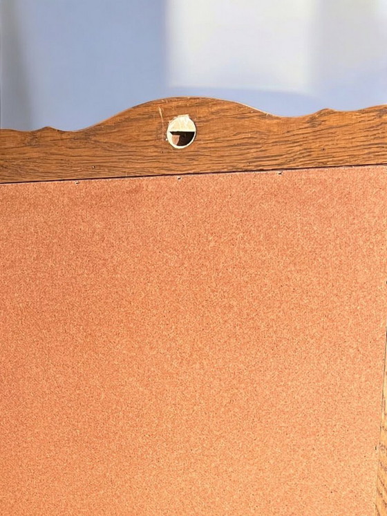 Image 1 of Original Mid - Century wall mirror with a rustic solid wood frame. Medium sized 1960s mirror.