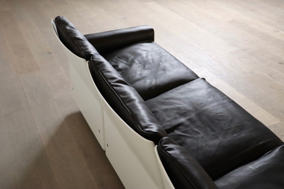 Image 1 of Dieter Rams Model 620 Three Seater Sofa in Black Leather for Vitsoe 1980s