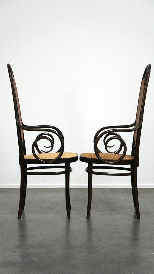 2X Chaises "Long John" Thonet Design en bentwood vintage avec accoudoirs