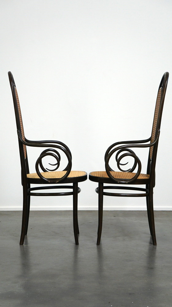 Image 1 of 2X High Vintage Bentwood "Long John" Thonet Design Stühle mit Armlehnen