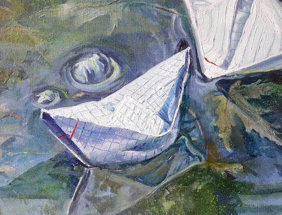 Original Oil Painting Contemporary Art Symbolism Water Cell With A Rule – Paintings & Drawings, Canvas (photo 4 of 7)