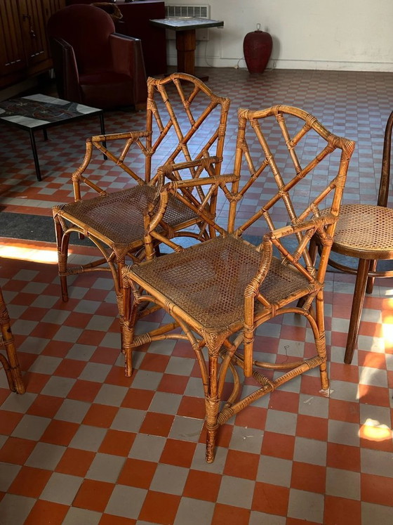 Essgruppe aus Bambus im Chippendale-Stil, Italien, ca. 1970er Jahre – Esszimmergarnitur, Bamboo (photo 9 of 19)