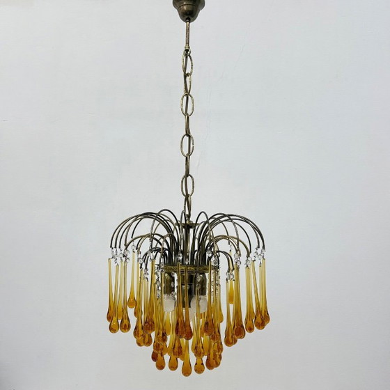 Image 1 of Mid Century Design Murano-Bernsteinglas-Tropfenleuchter, 1970er Jahre