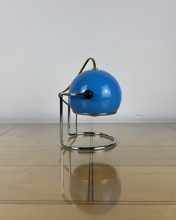 Image 1 of Table Lamp, Targetti Sankey Metal, Eyeball, 70s, Italy, Space Age, Sputnik design, 1970s, Blue Vintage Lamp with Chrome Stand