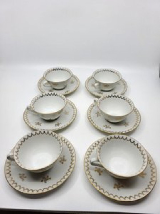 Image 1 of Servizio da tè in porcellana stile impero decorato in oro zecchino Francia Set di 15 pezzi