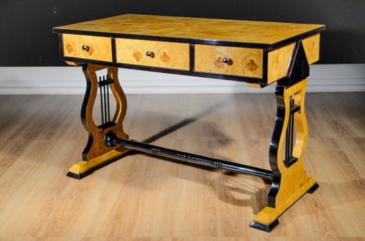 Lyre-shaped Biedermeier-style maple desk