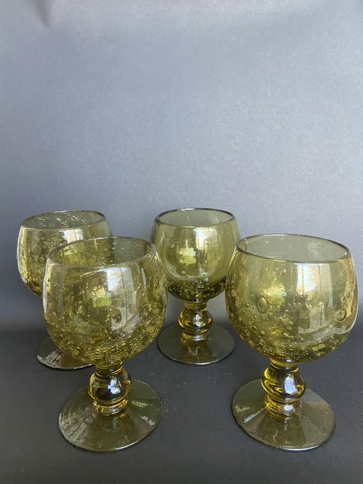 Set of 4 Vintage Verrerie de Biot Amber Bubble Glass Goblets, France, 1960s–1970s – glazen karaffen (photo 2 of 5)